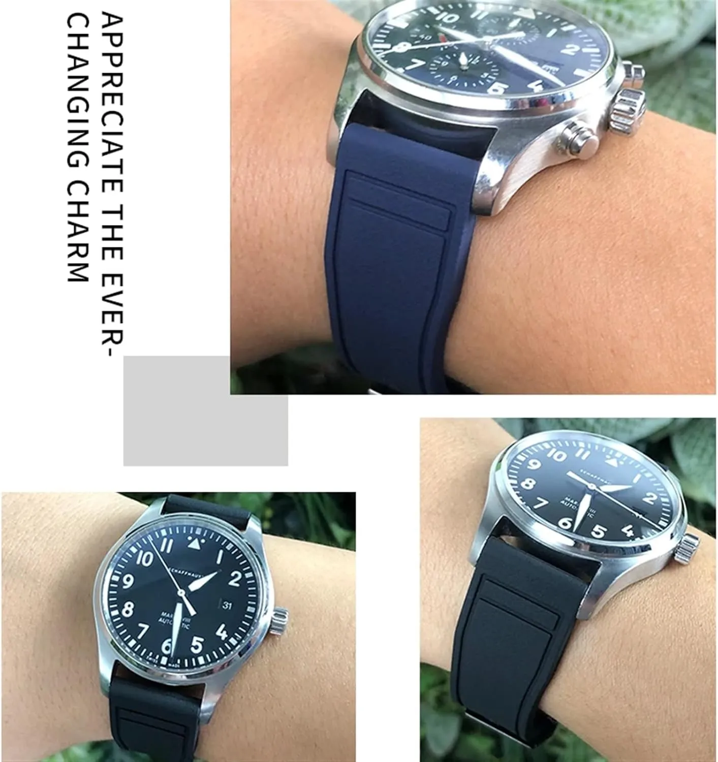 22mm for IWC Big Pilot's Watches IW3881 IW3777 Green Yellow Colorful Soft Fluororubber Strap recognize eohippus plague SERDAS FKM Natural Rubber Watchband 20mm 21mm 