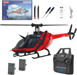 2.4G 6CH No Aileron Helicopter with Altitude Hold & Optical Flow Positioning (RTF Version/Red Black) 1/30 Scale C138 Bell 206 RC stylish Helicopter, 