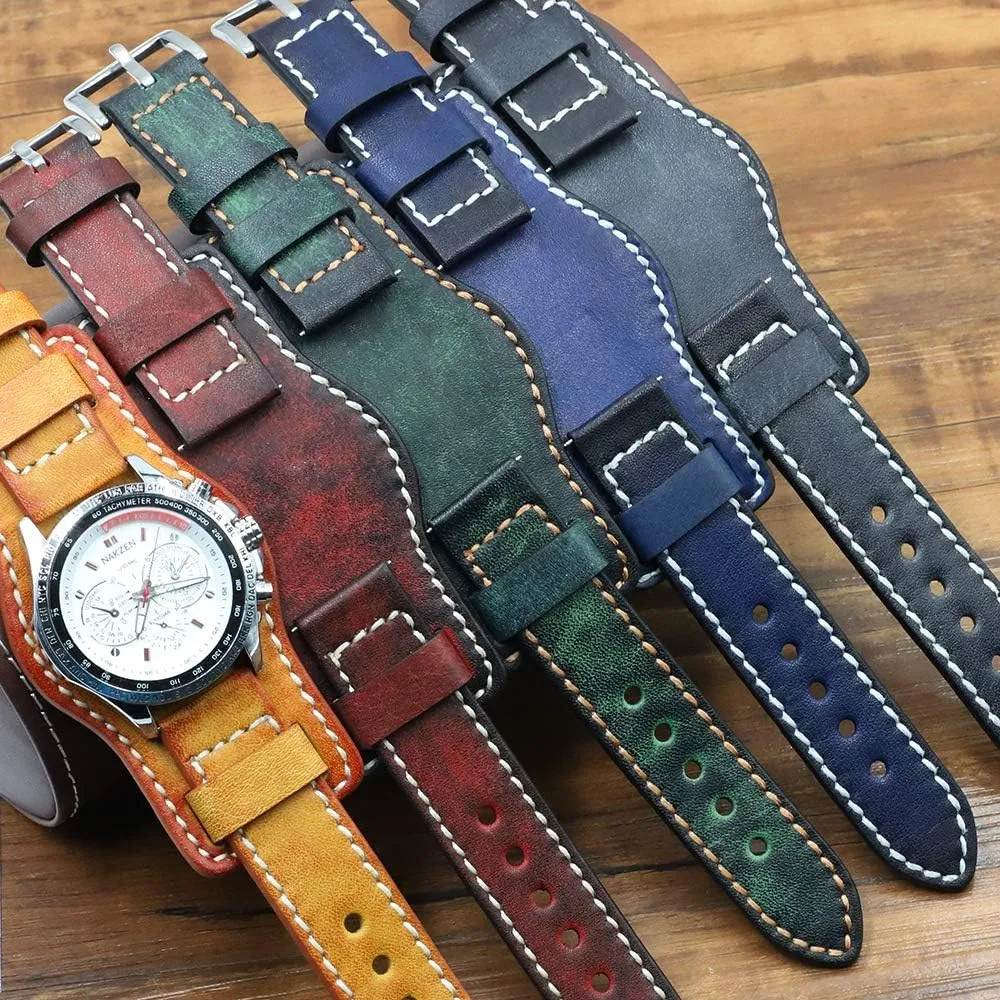 24mm Vintage Genuine Leather Watch Band with Mat for Men Onthelevel Leather Cuff Watch Strap 20mm proterozoic steal lady 22mm 