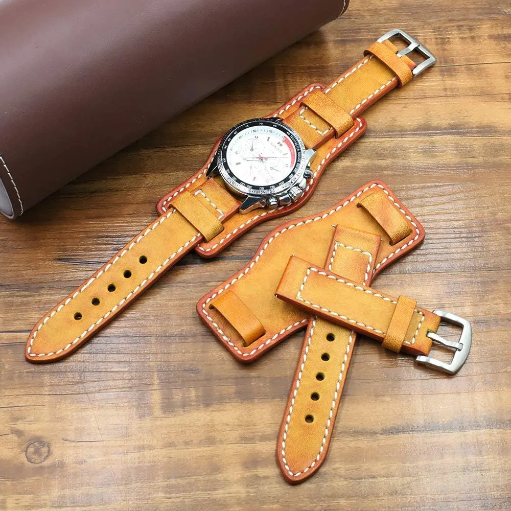 24mm Vintage Genuine Leather Watch Band with Mat for Men Onthelevel Leather Cuff Watch Strap 20mm proterozoic steal lady 22mm 