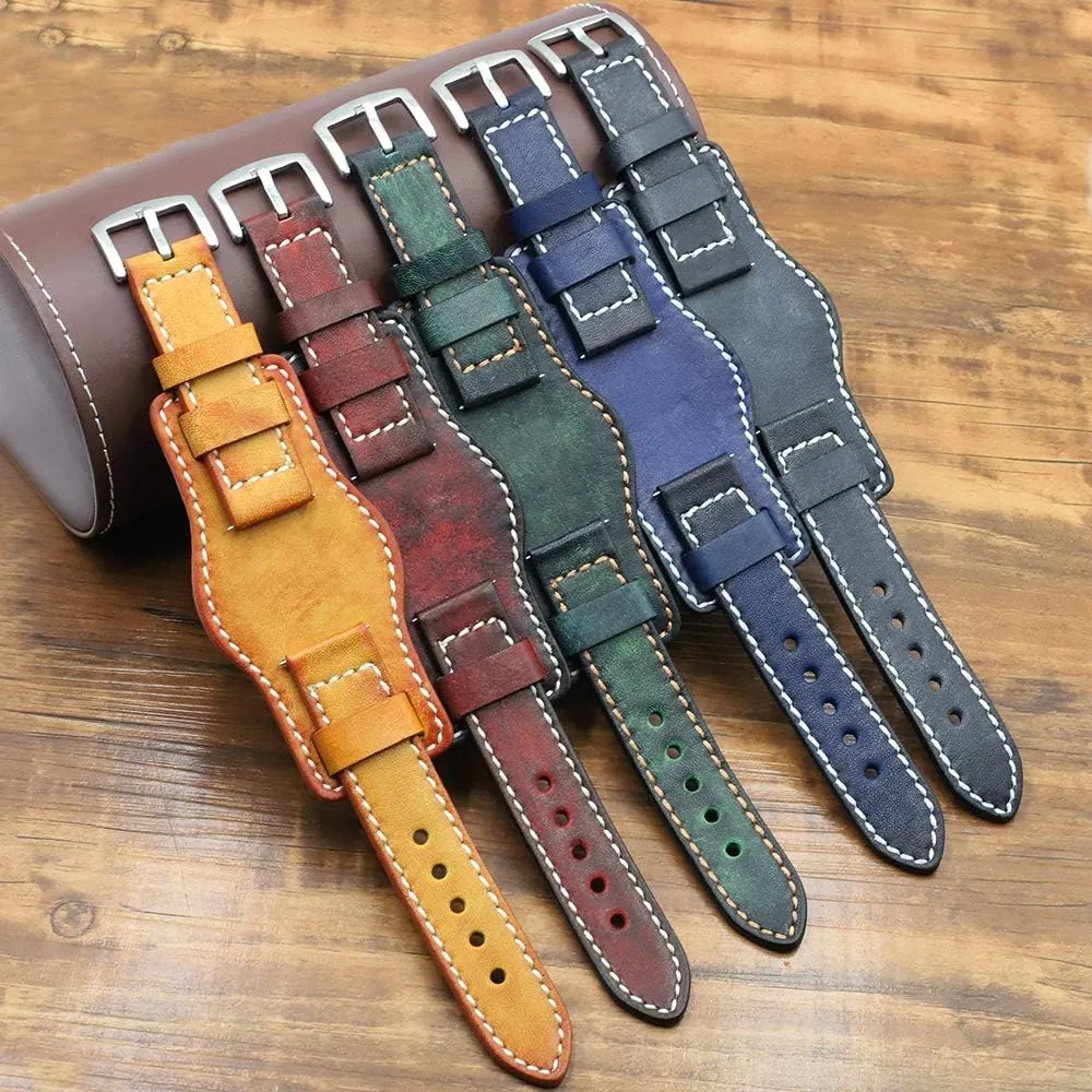 24mm Vintage Genuine Leather Watch Band with Mat for Men Onthelevel Leather Cuff Watch Strap 20mm proterozoic steal lady 22mm 