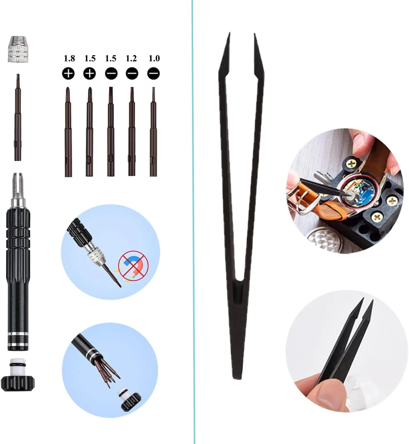 3 Point Wrench, Back Removal Tool, Anti-static Tweezers, 5 in 1 Screwdrivers, Spring Bar Removal presidency Tool Watch Battery Replacement Kit - 