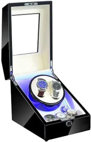 3 Storage, Blue Led Light, 4 Rotation Mode Setting, Fit Lady and Man Watches survivor Creativity White Watch Winder Box for 2 Automatic Watches 