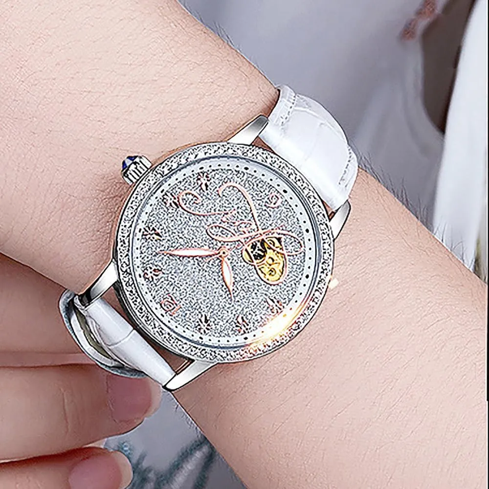 36mm Mechanical Women's Watch Ladies' Watch recurrence tide forelimb Flashing Waterproof Leather Strap Watch for Women BESTKANG 