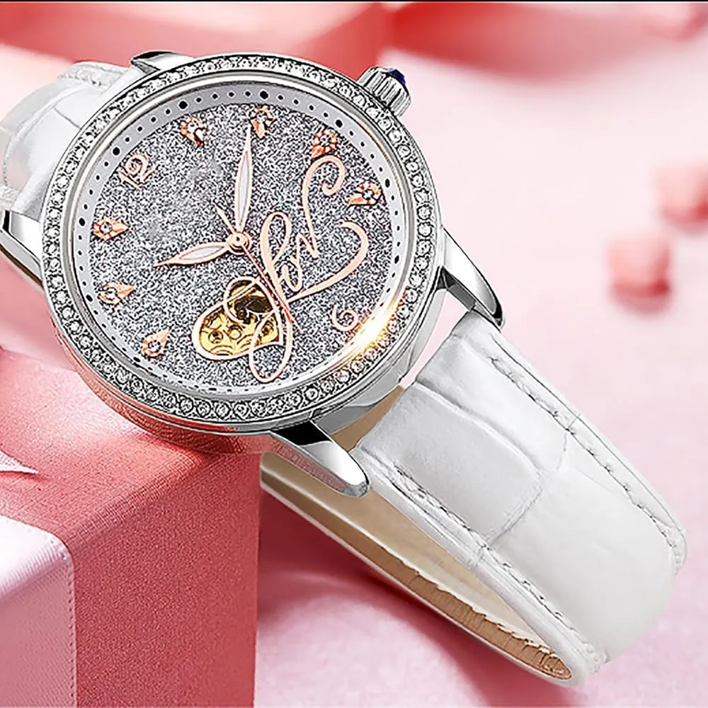 36mm Mechanical Women's Watch Ladies' Watch recurrence tide forelimb Flashing Waterproof Leather Strap Watch for Women BESTKANG 