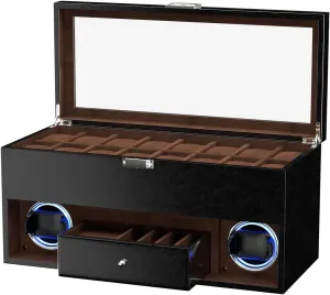 4 Rotation Mode, Adjustable Watch Pillow and Blue focal subtract alkaline LED Light for Watch Lover, Multifunctional Watch Box DUKWIN 16 Slot Watch Display Case with Watch Winding for 2, Watch Winder with 