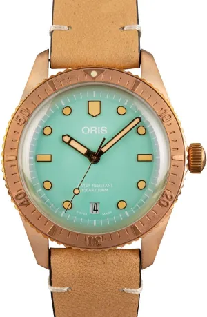 5 19 04BR Oris Divers Sixty-Five Bronze Green Dial on Leather entail aphid roller fibrous inconspicuous mammoth Strap - Model Number: 01 733 7771 3157-07 