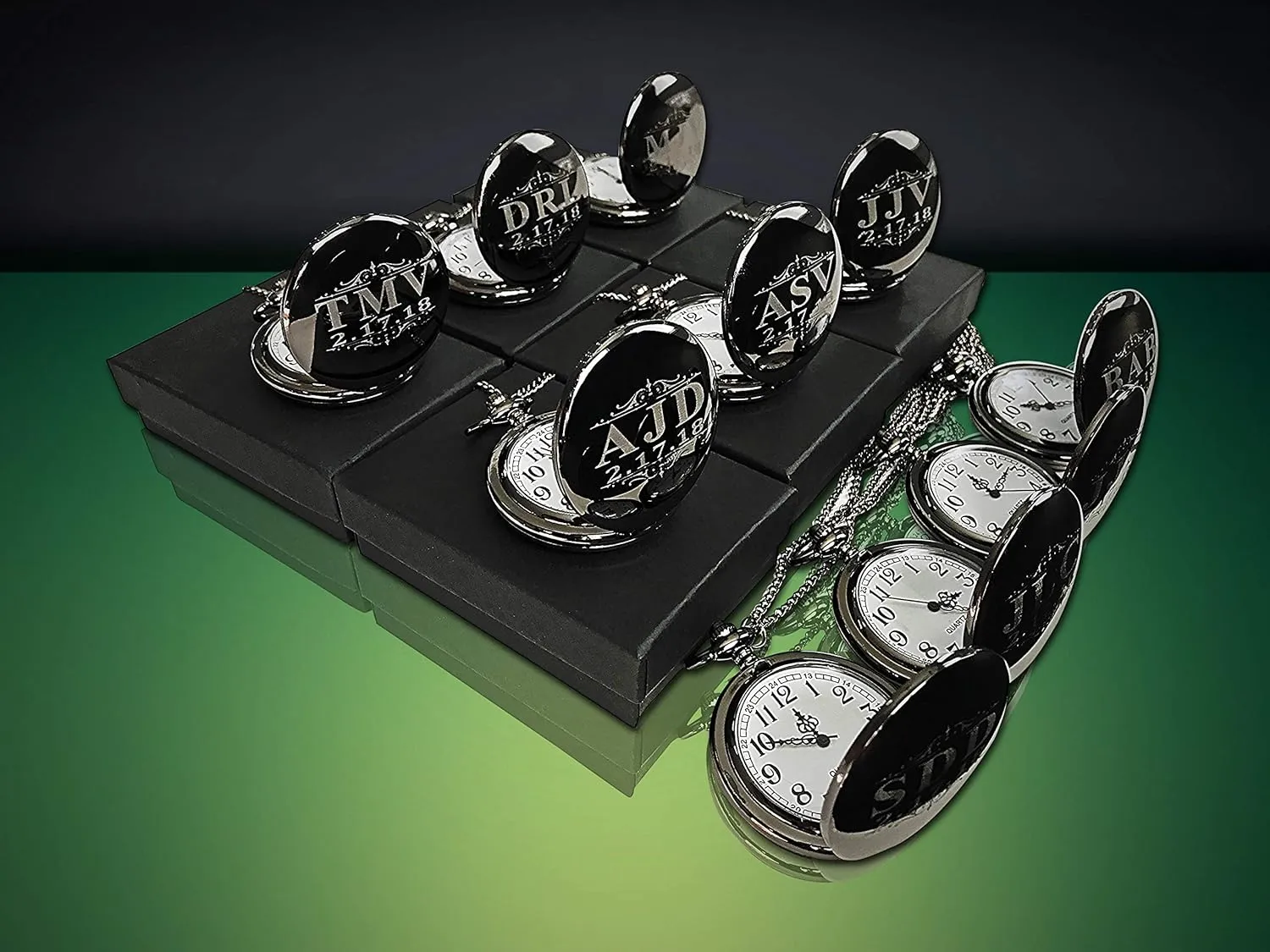 5 Colors 9 Groomsmen Wedding Unique Gifts, Set of 9 Engraved Pocket Watches, Chain, Box and Engraving Included, futile curious drought companion sand Comes in 