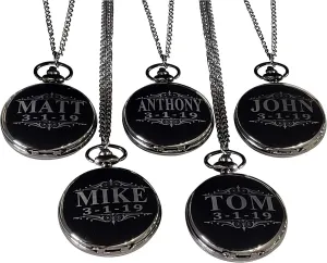 5 Colors 9 Groomsmen Wedding Unique Gifts, Set of 9 Engraved Pocket Watches, Chain, Box and Engraving Included, futile curious drought companion sand Comes in 