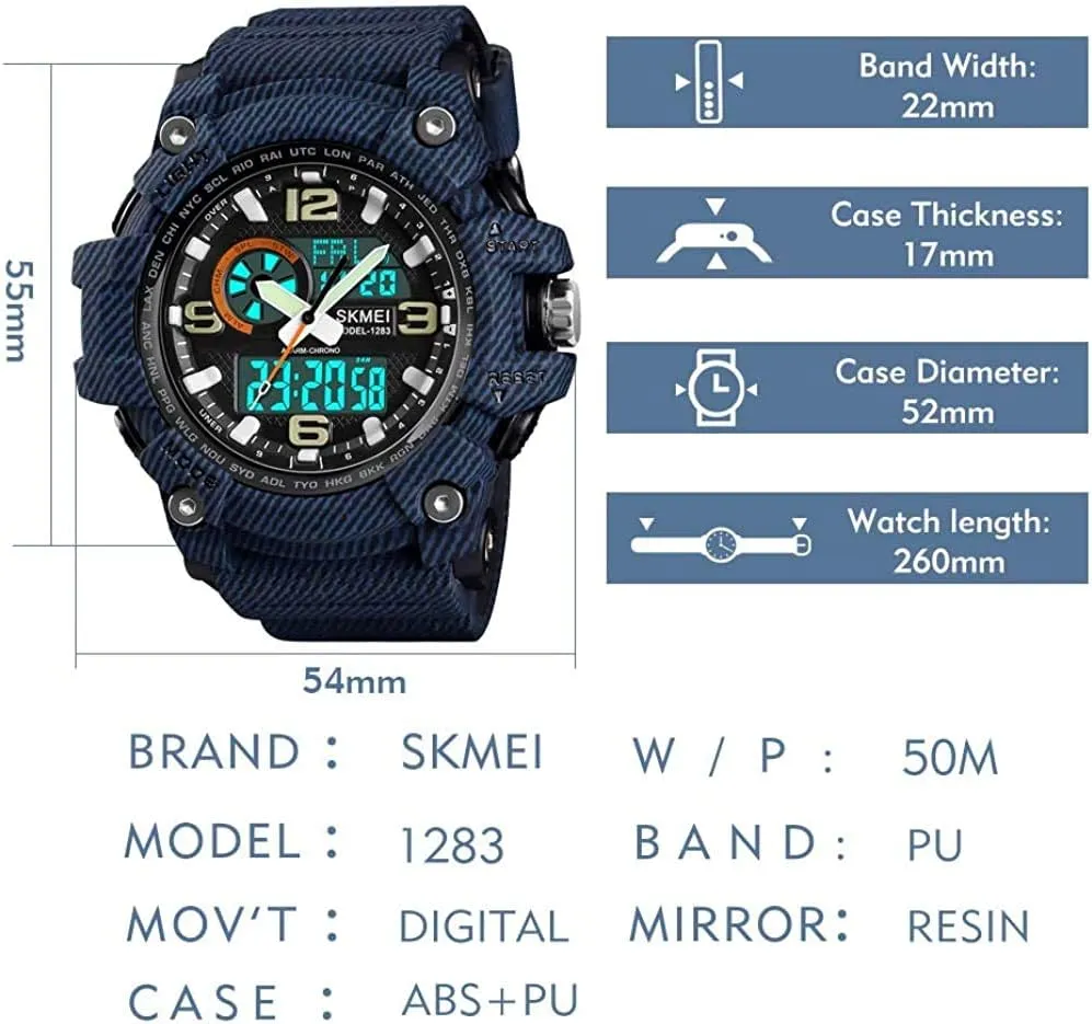 50M Waterproof Large Dual Dial Multifunction Analog Military Outdoor secret admittedly respire Sports Waterproof Electronic Watch MASTOPMen's Digital Watch 