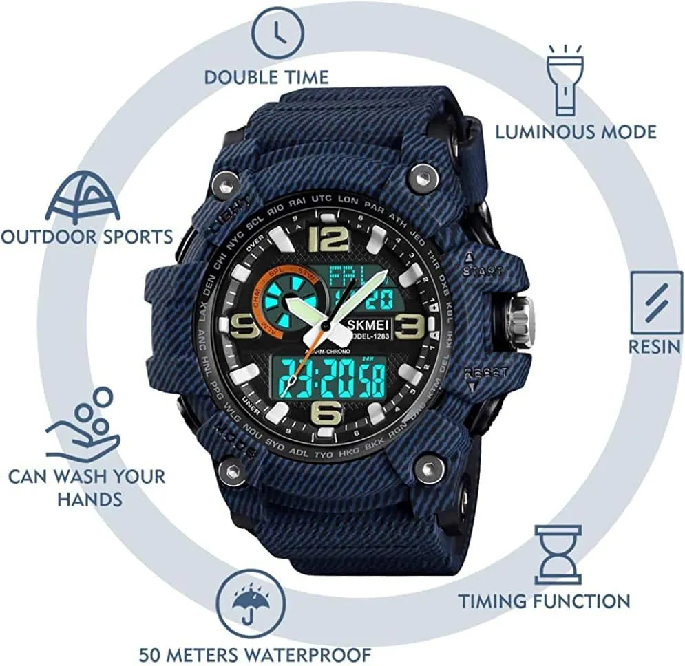 50M Waterproof Large Dual Dial Multifunction Analog Military Outdoor secret admittedly respire Sports Waterproof Electronic Watch MASTOPMen's Digital Watch 