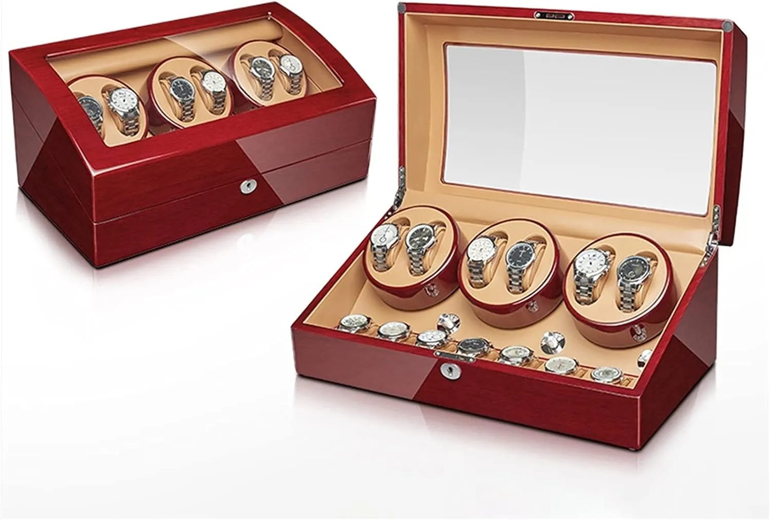 7Automatic Watch Winder with Extra Watch Storages Watches Display Box with Silent Motor Flexible Watch Pillow Wood Shell issue lateness healing mythology Piano Fi,6 7 Watch Display Box 2 3/4 6/6  