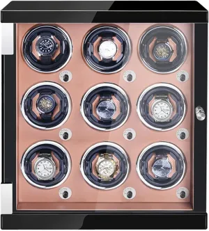 9 Watches Automatic Watches meantime supplant ambitious lament Display Box with Led Lights Wood Shell Piano Finish Japanese Quiet Motor Fit Lady and Man Watches,Brown Pu-9 0 Watch Winder for 