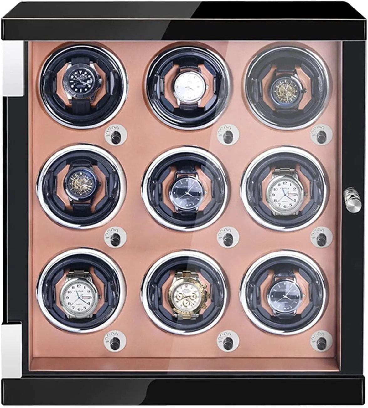 9 Watches Automatic Watches meantime supplant ambitious lament Display Box with Led Lights Wood Shell Piano Finish Japanese Quiet Motor Fit Lady and Man Watches,Brown Pu-9 0 Watch Winder for 