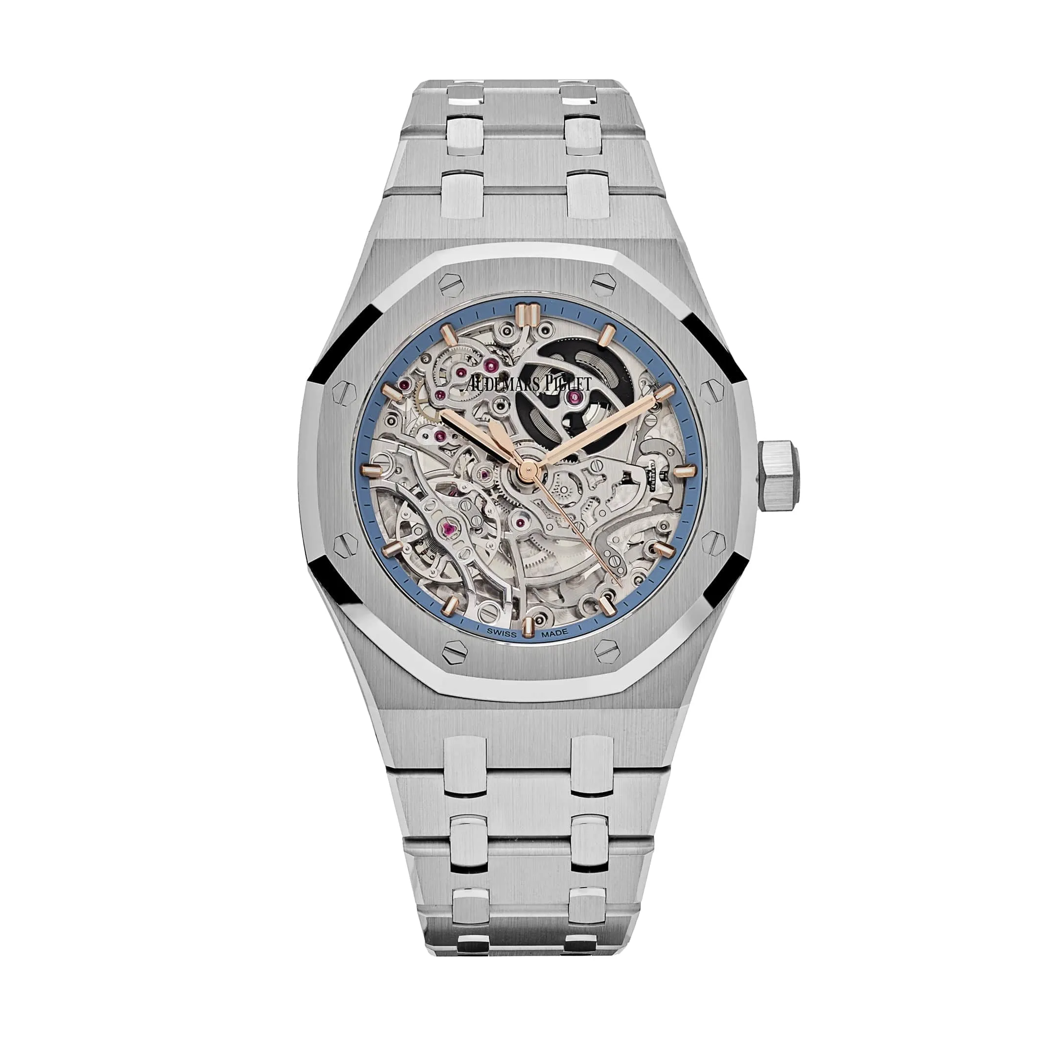 A&P Luxury Watches Royal Oak Openworked 15467BC.OO.1256BC.01 Double Balance Wheel White Gold Light-Blue Inner Bezel