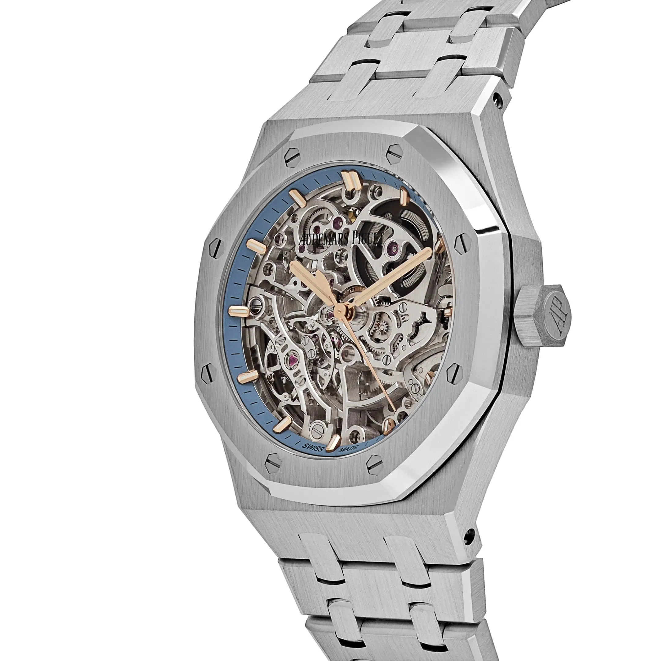 A&P Luxury Watches Royal Oak Openworked 15467BC.OO.1256BC.01 Double Balance Wheel White Gold Light-Blue Inner Bezel
