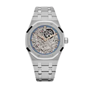 A&P Luxury Watches Royal Oak Openworked 15467BC.OO.1256BC.01 Double Balance Wheel White Gold Light-Blue Inner Bezel