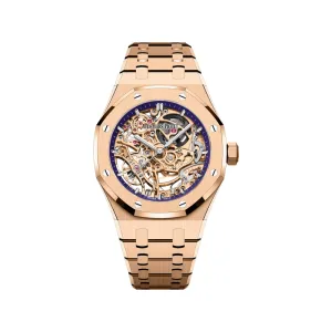 A&P Luxury Watches Royal Oak Openworked 15467OR.OO.1256OR.02 Double Balance Wheel Rose Gold Purple Inner Bezel