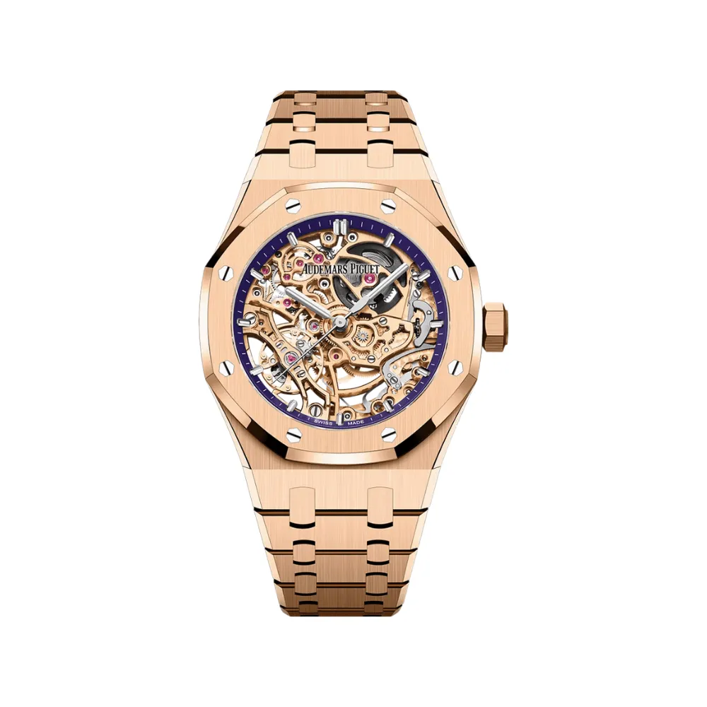 A&P Luxury Watches Royal Oak Openworked 15467OR.OO.1256OR.02 Double Balance Wheel Rose Gold Purple Inner Bezel