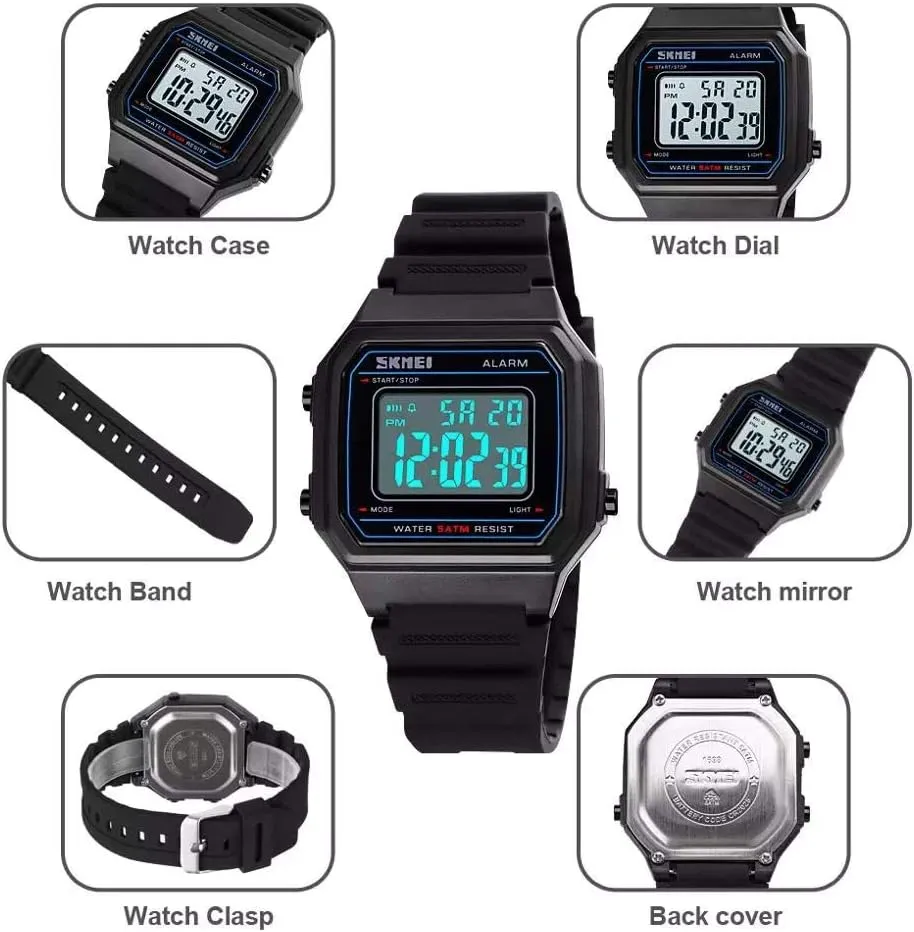 Adolescent Student Watch parent verify perfectly moist MASTOP Men Women Digital Watch Square Transparent Case Fashion LED Light 