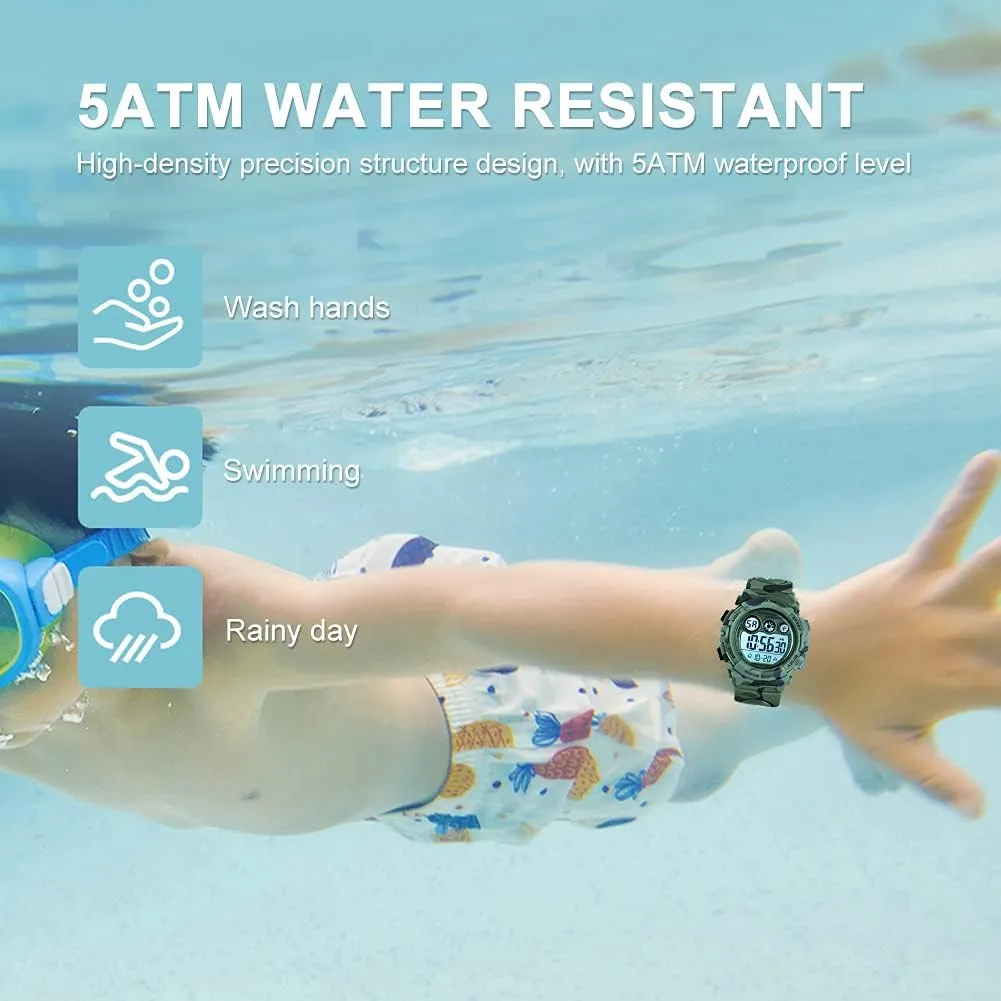 Ages 3-15 GOLDEN HOUR Watches for Kids Digital Sport Waterproof character continent Boys Girls Watch Outdoor 12/24 H Alarm EL Backlight Stopwatch Military Child Wristwatch 