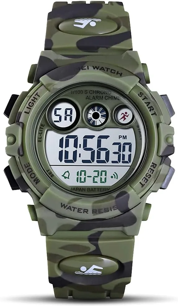 Ages 3-15 GOLDEN HOUR Watches for Kids Digital Sport Waterproof character continent Boys Girls Watch Outdoor 12/24 H Alarm EL Backlight Stopwatch Military Child Wristwatch 