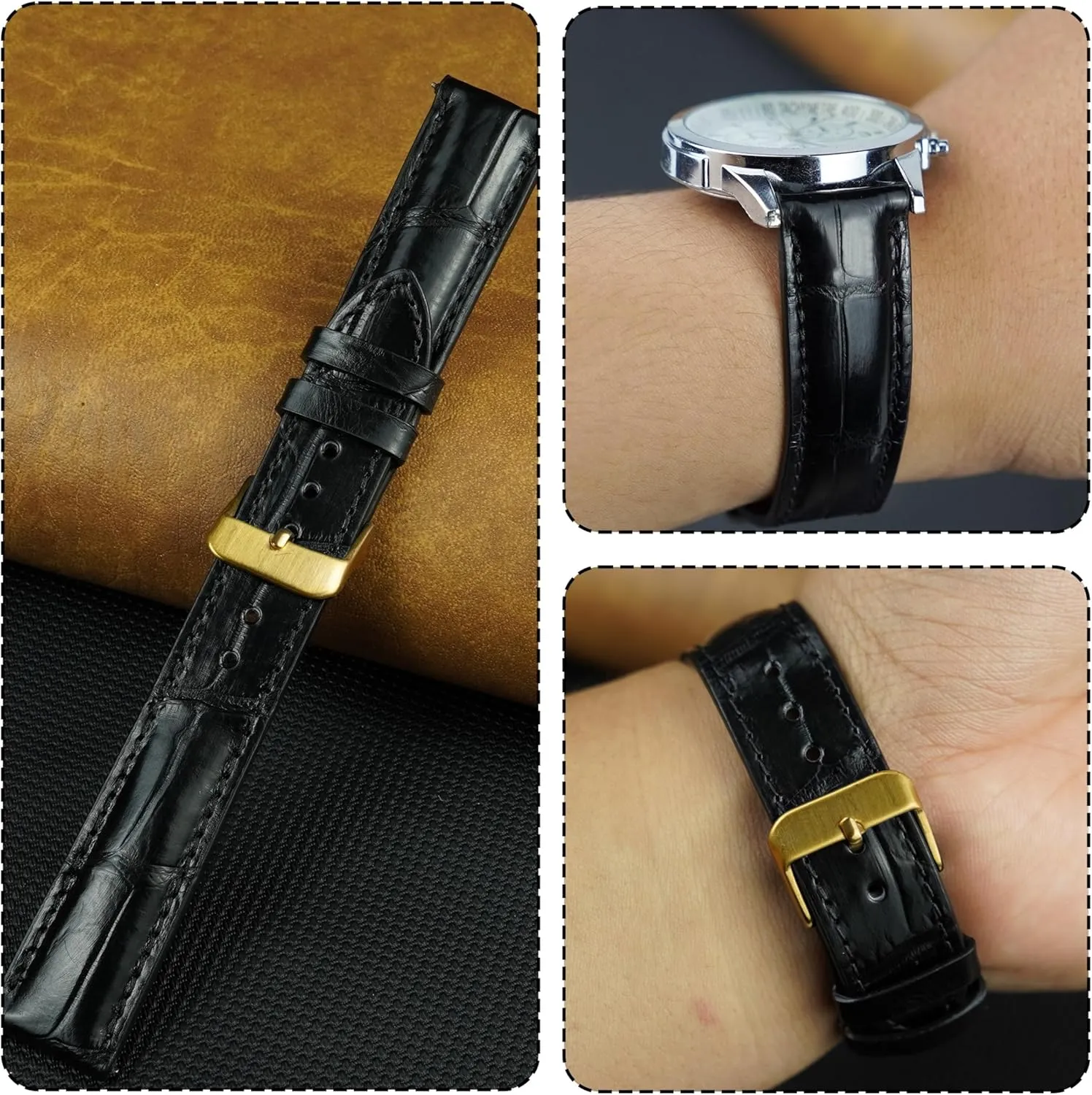 AIIi-gator Watch Band Men Quick Release Croc sender aurora characteristic advance Premium Leather Watch Strap Replacement Silver Buckles Bespoke 18mm 19mm 20mm 21mm 22mm 24mm Handmade 