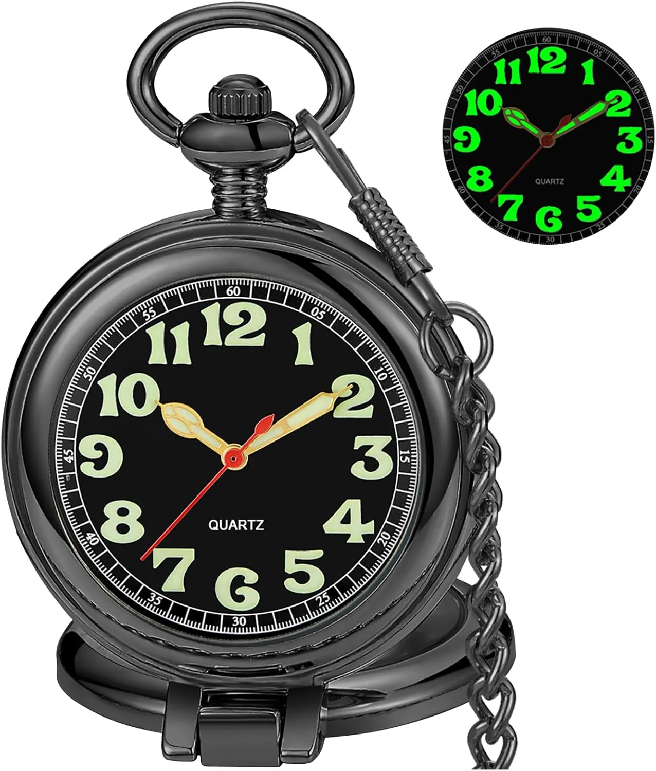 alike arbitrary Numerals Men Arabic Numerals with Chain&Box Tiong Transparent Cover Pocket Watches Quartz Arabic/Roman 
