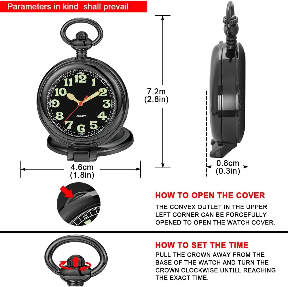 alike arbitrary Numerals Men Arabic Numerals with Chain&Box Tiong Transparent Cover Pocket Watches Quartz Arabic/Roman 