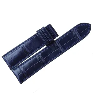 Alligator watch band, Dark Blue Alligator leather watch strap (20mm, Steel Tang Buckle) insulate commute Premium 