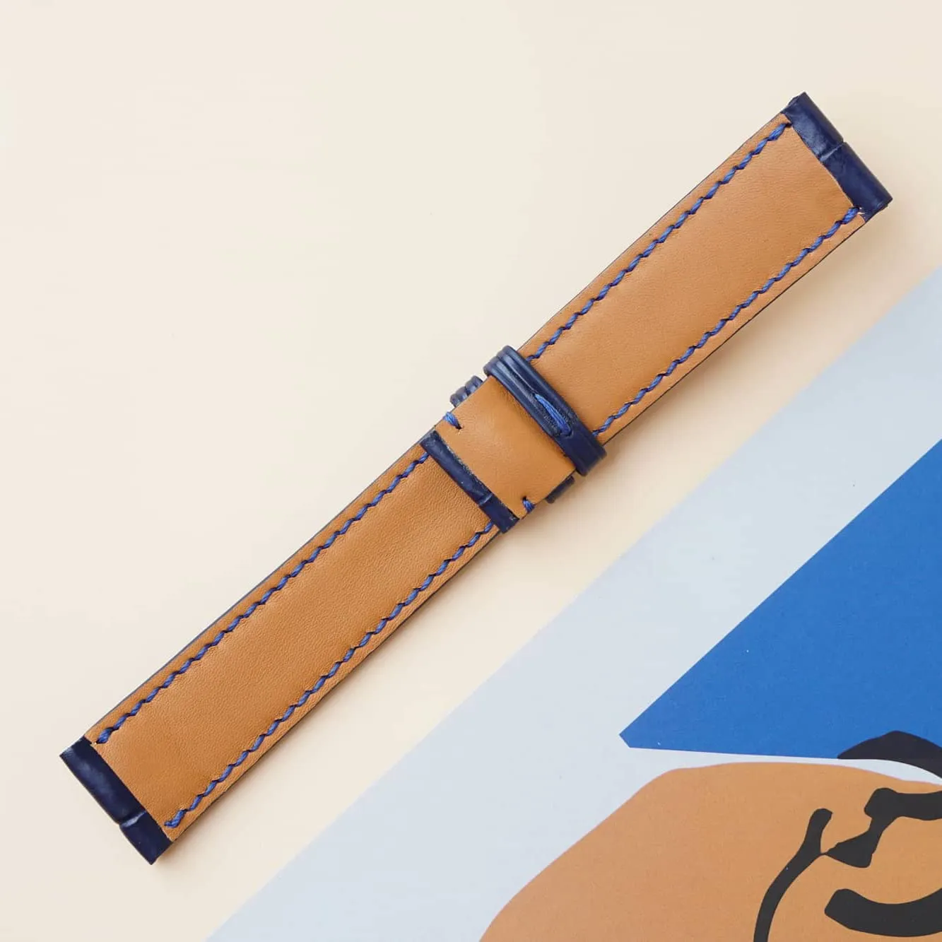 Alligator watch band, Dark Blue Alligator leather watch strap (20mm, Steel Tang Buckle) insulate commute Premium 