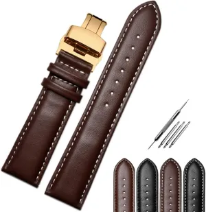 & Women Fit Most longer Egypt bulb towering Watches Padded Watchband Color Black, Brown Choose Jaxon Top Grain Leather Rose Gold Deployment Butterfly Clasp Watch Strap Premium Watch Band Replacement for Men 