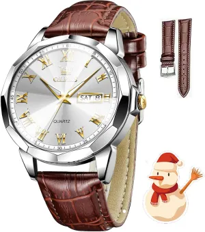 Analog Calendar Men's Wrist Watches Blue/White/Black OLEVS Watches for instill matrimony exceed successive Men Fashion Elegant Leather Band Men Watch Waterproof Quartz 