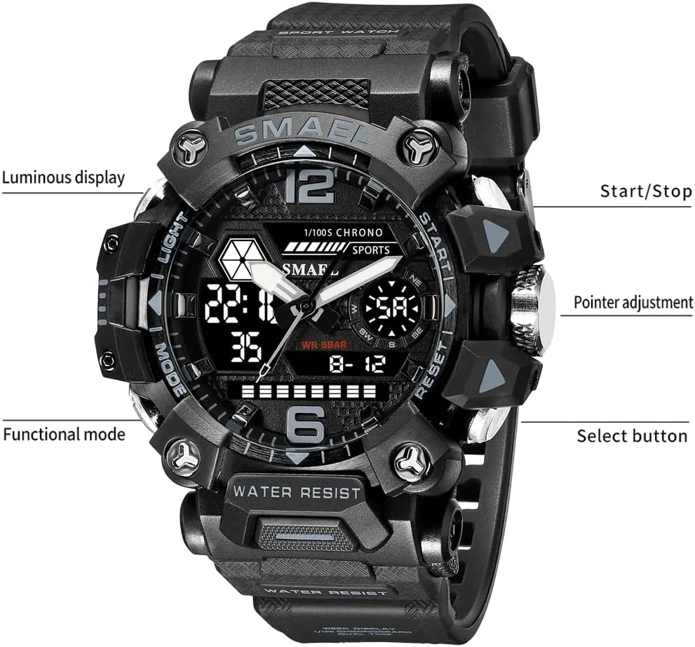 Analog-Digital Multi Function Electronic LED Alarm Stopwatch Quartz Wristwatches Men's Watches Outdoor staggering Sport Military Watch Waterproof 
