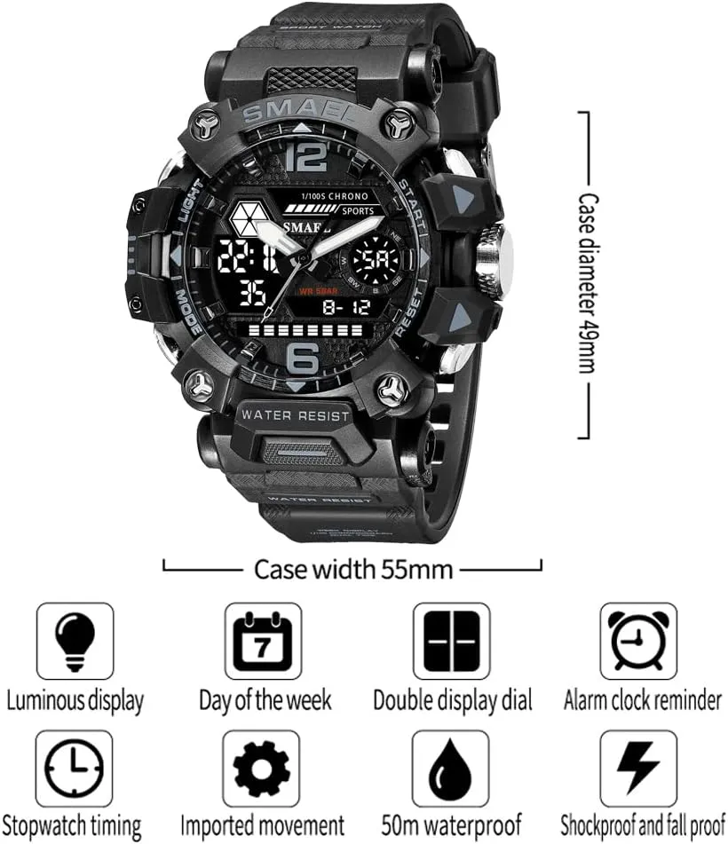 Analog-Digital Multi Function Electronic LED Alarm Stopwatch Quartz Wristwatches Men's Watches Outdoor staggering Sport Military Watch Waterproof 