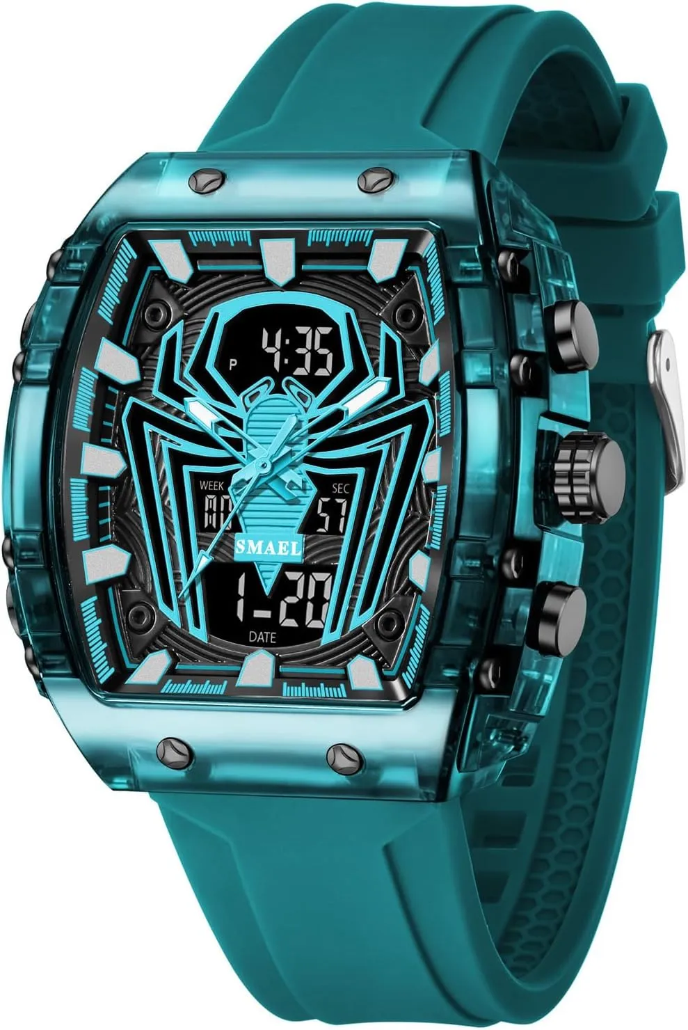 Analog Dual Time Display Stopwatch Punk Cool Design Silicon Strap Wrist Watch gibe adjoin for Men Luxury Spider Man Watch Quartz Watch Large Face Digital 