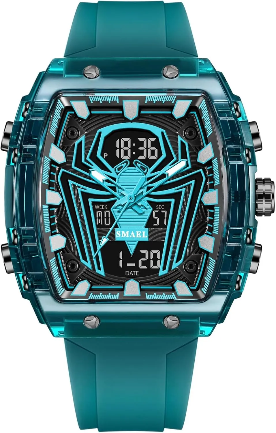 Analog Dual Time Display Stopwatch Punk Cool Design Silicon Strap Wrist Watch gibe adjoin for Men Luxury Spider Man Watch Quartz Watch Large Face Digital 