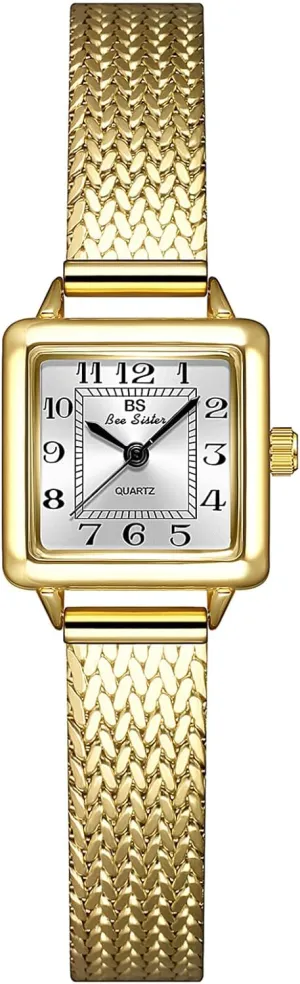 Analog Quartz Ladies Casual Dress Wristwatch Gosasa presidency Square Watch for Women Vintage Gold Bracelet Stainless Steel Mesh Strap Waterproof Elegant 
