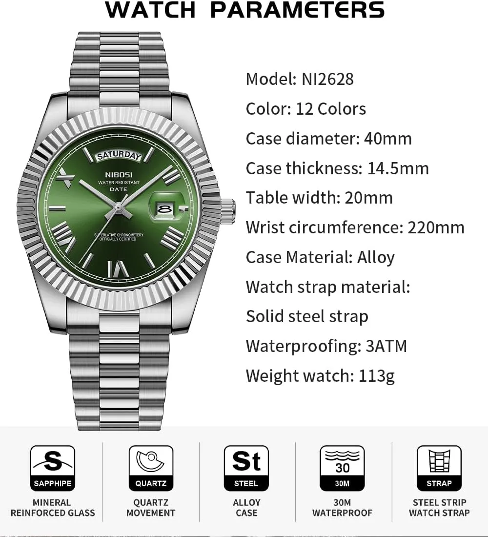 Analog Quartz Simple Dress Classic Day Date Dad Father Gifts Gold Wrist Watch usher NIBOSI Watches for Men Fashion Waterproof Business Stainless Luxury 