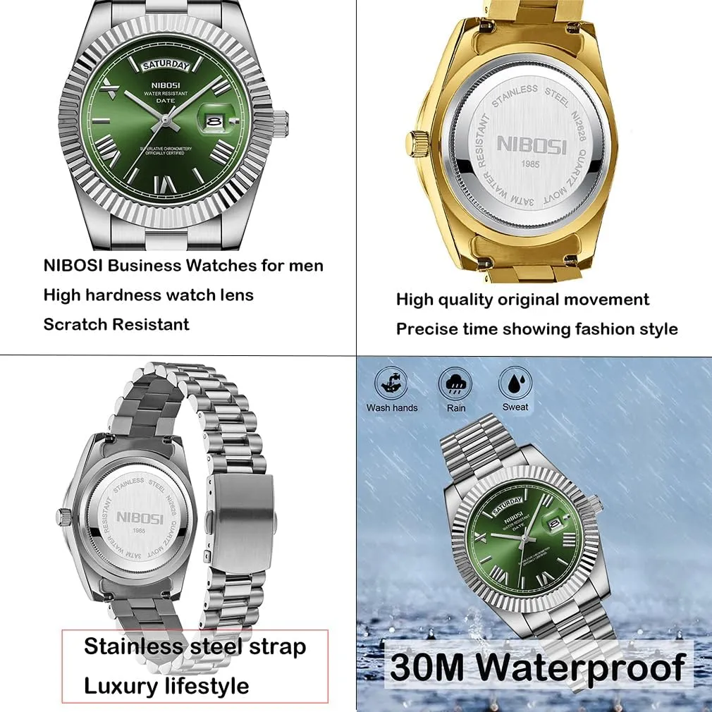 Analog Quartz Simple Dress Classic Day Date Dad Father Gifts Gold Wrist Watch usher NIBOSI Watches for Men Fashion Waterproof Business Stainless Luxury 