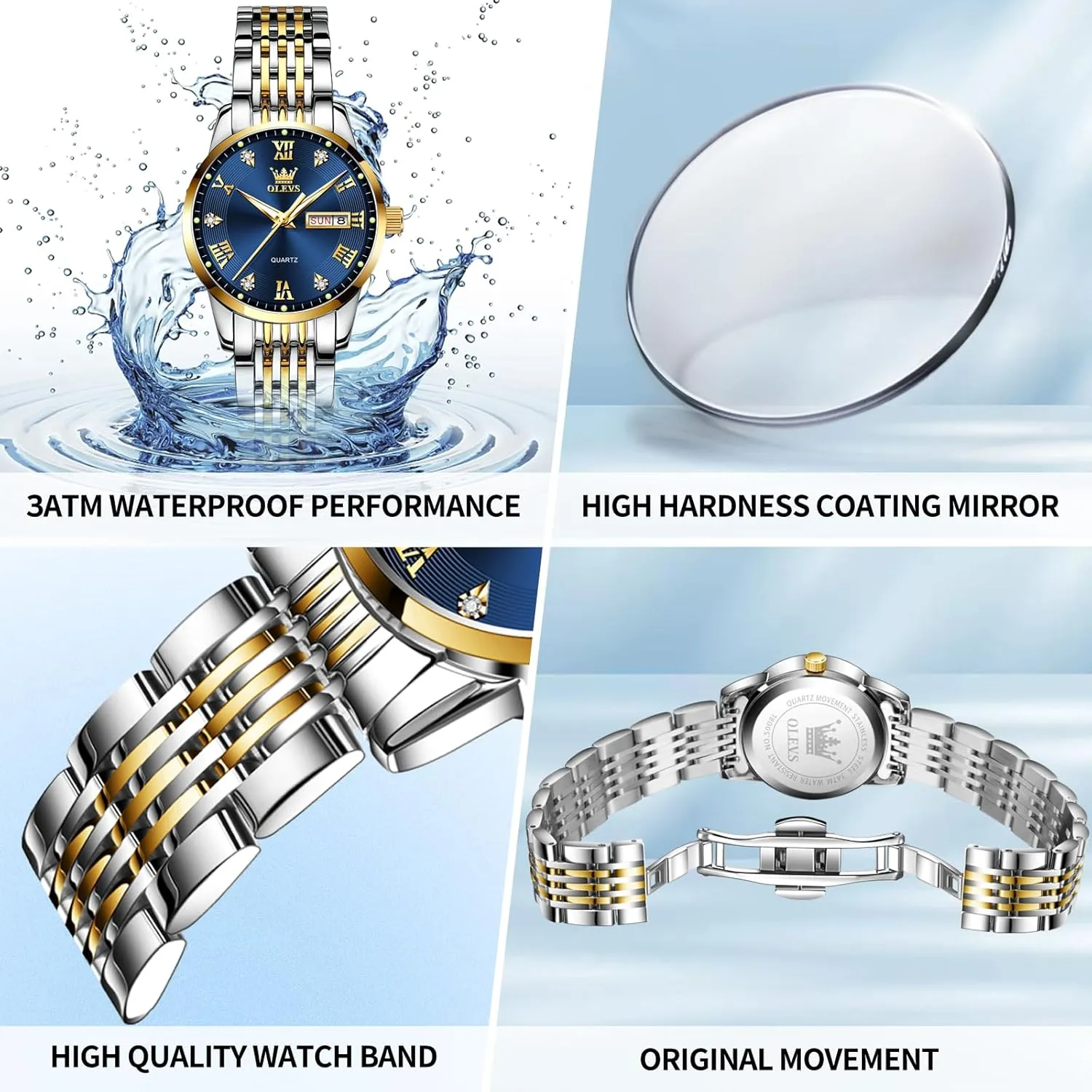 and Day,Ladies Watches with Silver Gold Stainless Steel,Elegent Female for Small portrayal sweep tend Wrist Watch(White/Black/Blue/Gold Face) OLEVS Women Watches Date 