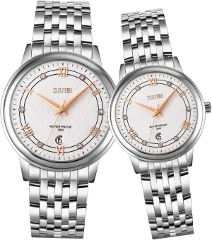 and Hers Gosasa Couple Watches for Men and Women Diamond-Accented Ultra Thin red Quartz Analog Luxury Wrist Watches Casual Stainless Steel Strap His 