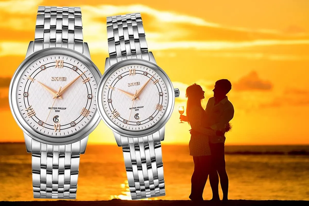 and Hers Gosasa Couple Watches for Men and Women Diamond-Accented Ultra Thin red Quartz Analog Luxury Wrist Watches Casual Stainless Steel Strap His 