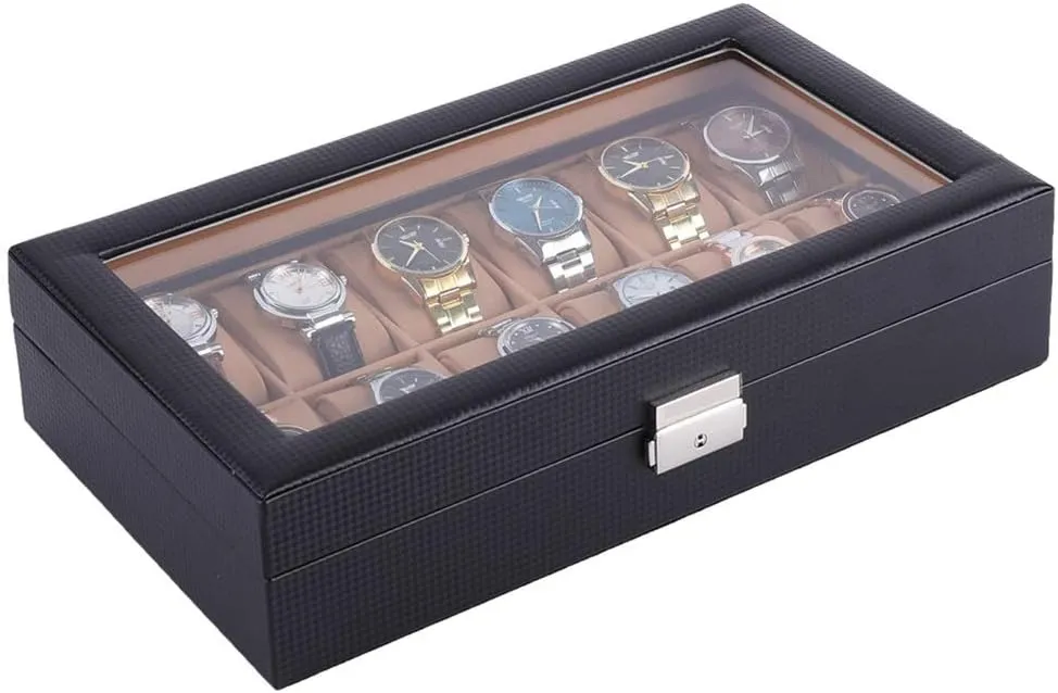 and jewelry will be protected Fashion watch box Glass Cover 12 Watch situate Jewelry Display Storage Box Bracelet Tray Artificial Leather Your watch 