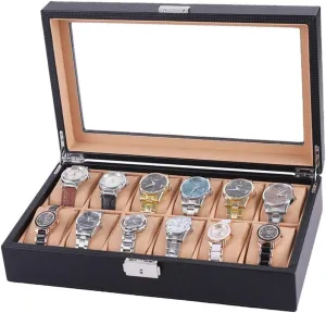 and jewelry will be protected Fashion watch box Glass Cover 12 Watch situate Jewelry Display Storage Box Bracelet Tray Artificial Leather Your watch 