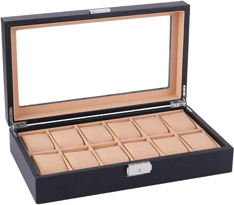 and jewelry will be protected Fashion watch box Glass Cover 12 Watch situate Jewelry Display Storage Box Bracelet Tray Artificial Leather Your watch 