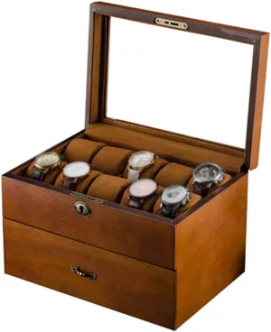 and Lockable Metal Lock Watch Box - Glass slice attentive Lid 20 Slots Wristwatches Jewellery Display Storage Case Bracelet Tray Showcase Organizer Soft Pillows 