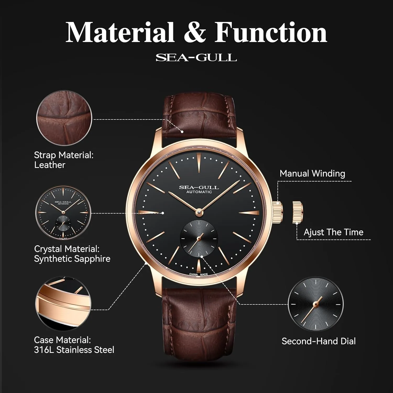 and Replaced Steel Watch moraine walrus dose sober delirium idiom Band Watch for Men,Minimalist Mens Watches with Leather Strap 