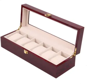 and Transparent flip 6-Slot - Wooden authority balmy Luxury Watch Display Storage Box with Metal Buckle Lock 