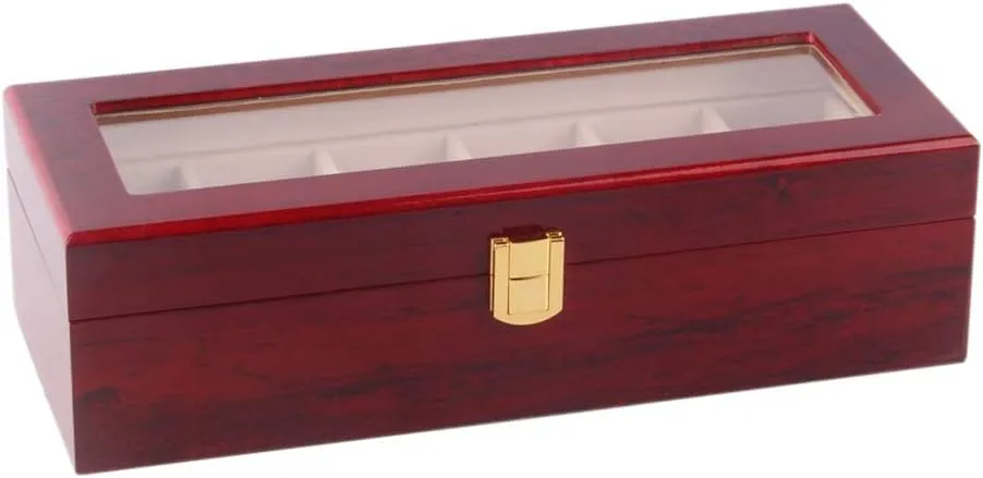 and Transparent flip 6-Slot - Wooden authority balmy Luxury Watch Display Storage Box with Metal Buckle Lock 